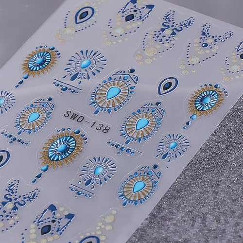 Bohemian 3D Self-Adhesive Nail Decals Retro Blue Boho Nail Art Stickers - 2Pcs