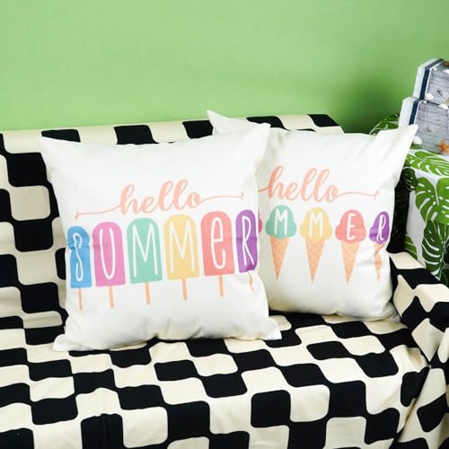 ONWAY Summer Outdoor Pillow Covers 20x20 (Pack of 2) - Watercolor Ice Cream Design