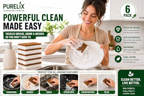 Heavy Duty Non-Scratch Kitchen Sponges - 6 Pack for Tough Cleaning