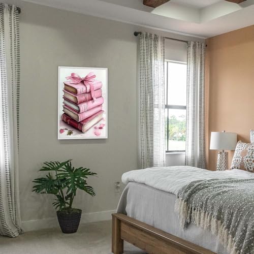 Pink Bow Books Canvas Wall Art Coquette Preppy Poster 8x12 Unframed