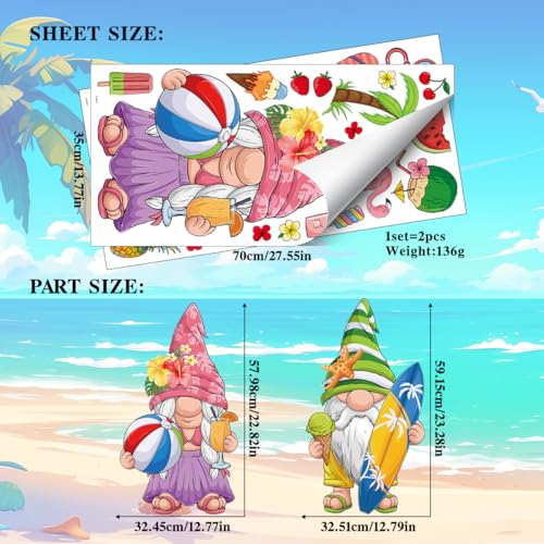 Tropical Gnome Summer Window Clings - Double-Sided PVC Stickers