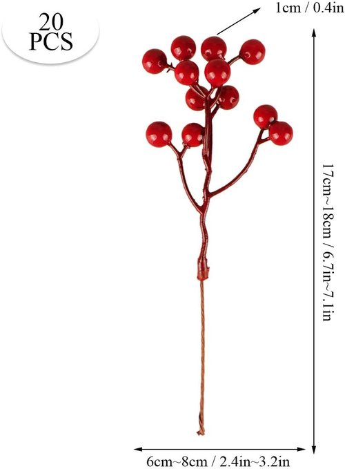 Fangoo 20 Pack Artificial Red Berry Picks - 7 Inch Burgundy Berries for Christmas Decor | Wreaths & Crafts
