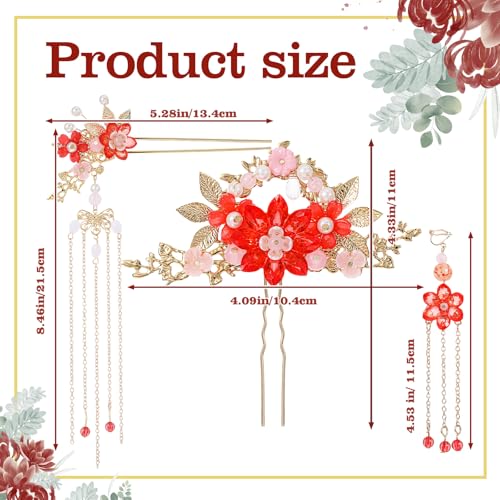 Bremorou 5-Piece Chinese Hair Stick Set with Tassel and Ear Clips