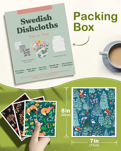 Miss Adola Swedish Dishcloths - 5 Pack Reusable Animal Forest Cleaning Cloths