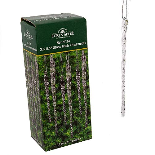 Kurt Adler 3-1/2-Inch-5-1/2-Inch Clear Glass Icicle Ornament Set of 24 Pieces - 3 Pack