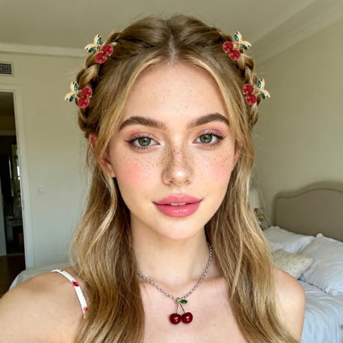 GAFATORY Mini Cherry Hair Claw Clips - 6 Pack Cute Non-Slip Rhinestone Hair Accessories for Women and Girls