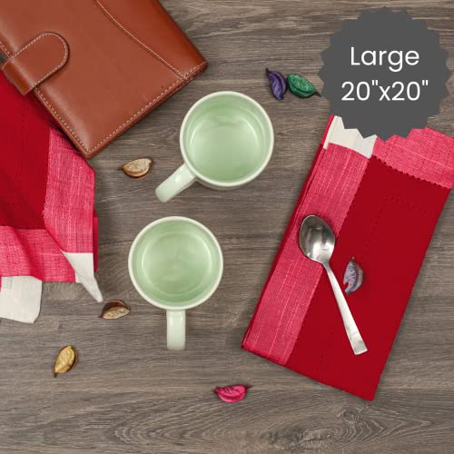 Red Cotton Cloth Napkins Set of 12 20x20 Inches - Ultra Soft & Washable