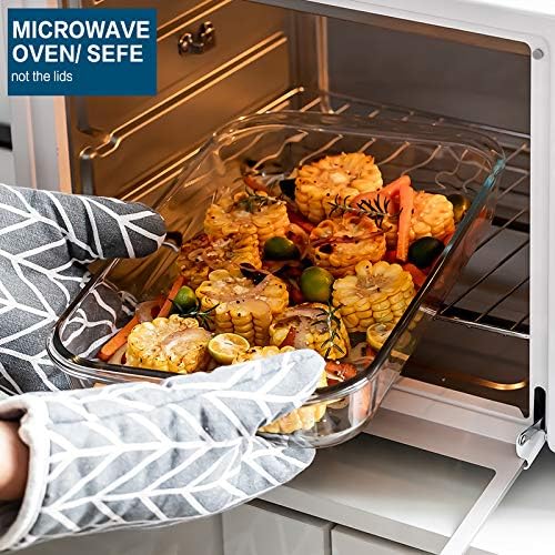 Regine Switzerland 8-Piece Deep Glass Baking Dish Set - Rectangular Bakeware with Lids for Lasagna & Leftovers | Gray