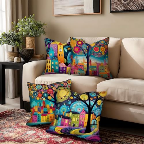 Colorful Boho Pillow Covers 18x18 - Set of 4 Decorative Cushions