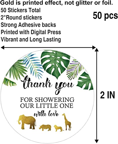Gold Jungle Safari Baby Shower Thank You Stickers - 50 Pack
