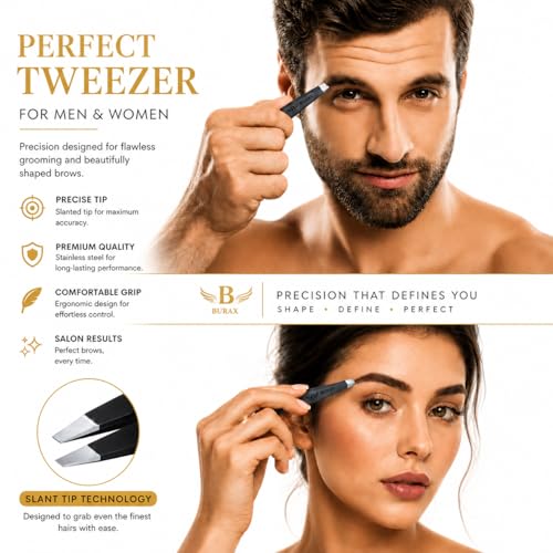 Burax Professional Precision Stainless Steel Eyebrow Tweezers Set