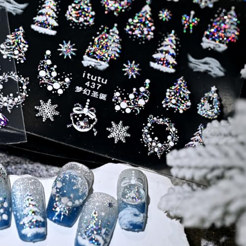 5D Embossed Christmas Nail Art Stickers Self-Adhesive Gold Silver Winter Decals