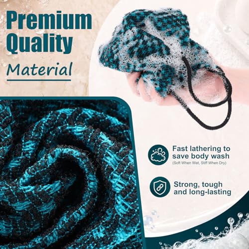 Chumia Exfoliating Washcloth Towel Set - 2 Dual-Textured Body Scrubbers with Handles