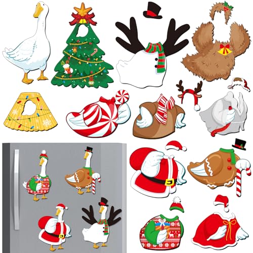 Christmas Goose Magnet Set - 15 Fun Fridge Decor Magnets with Outfits