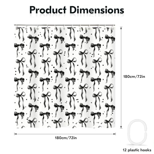 Aurisse Black and White Bow Shower Curtain, 72x72 Inch - Model 26-2