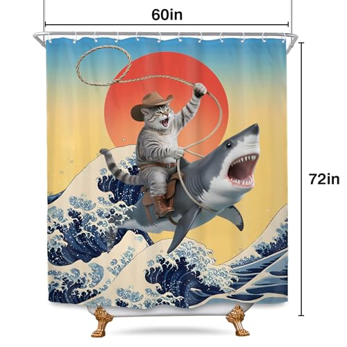 Funny Cat Shower Curtain Set - Cute Cartoon Ocean Design, 60"x72" (Pack of 12)