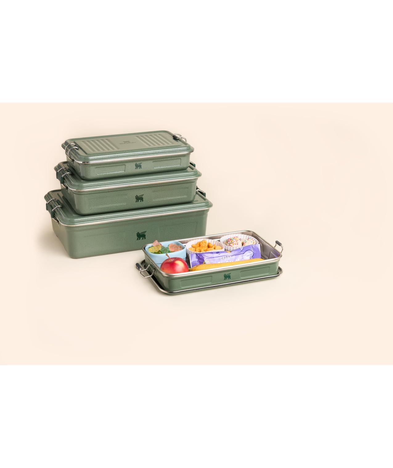 STANLEY Classic Legendary Useful Box 3.8 qt | Metal Snack and Lunch Box | Durable Stainless Steel Travel Food Storage Container | Hiking, Camping, School, or Work | BPA-Free | Hammertone Green