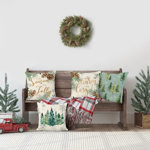 Winter Pine Tree Throw Pillow Covers - 18x18 Inch Set of 4
