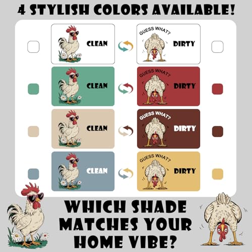 Rooster Dishwasher Magnet - Clean Dirty Sign, Green Farmhouse Kitchen Decor