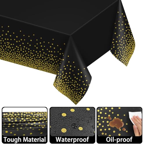 Kopokita Black and Gold Dot Disposable Tablecloths - 2 Pack, 54x108 Inch