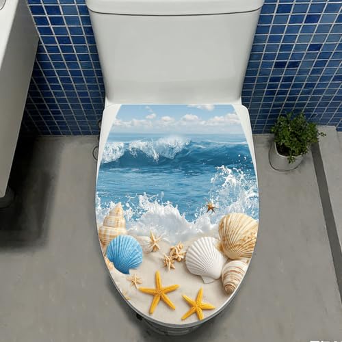 Beach Shells Toilet Cover Decal - Waterproof Self-Adhesive Vinyl Decoration