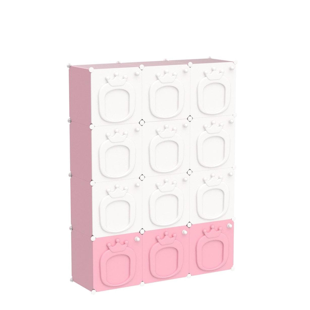MAGINELS Kids Wardrobe Closet,Baby Closet Cabinet with Door.Baby Girls Armoires Organizer for Bedroom.Two Open Hanging Children Costume Area and 8 Cube Stroage.Pink(42x14x56inch)