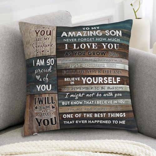 Son Gift Pillow Cover 18x18 - Brown Green Plaid Graduation Wedding Present