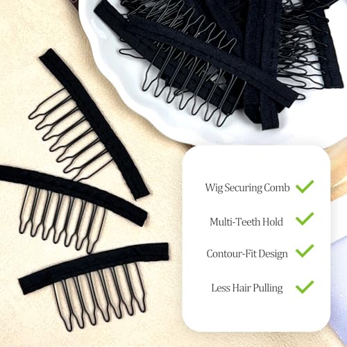 Gmlawsc 25-Piece Black 7-Tooth Wig Comb Clips - Stainless Steel