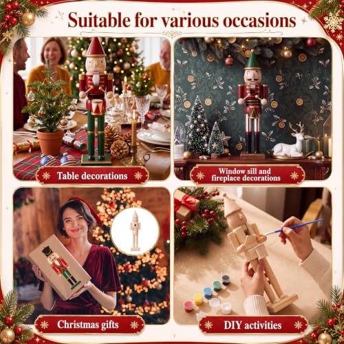 Christmas Nutcracker Drummer DIY Painting Kit - Unfinished Wooden Figures with Paints & Brushes (6 Sets, 15 Inch)