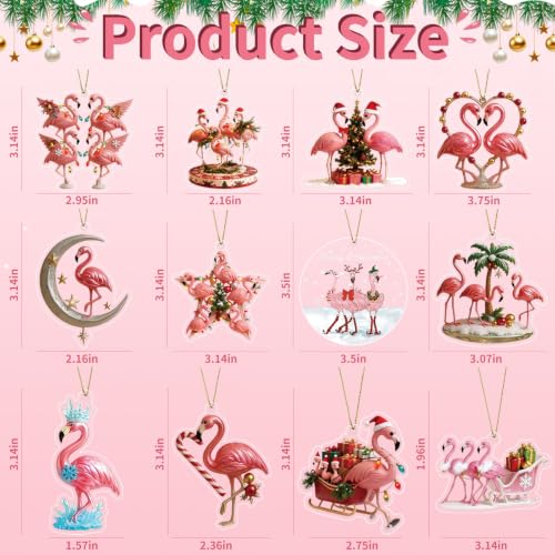 24Pcs Pink Flamingo Christmas Ornaments Acrylic Holiday Decor Set