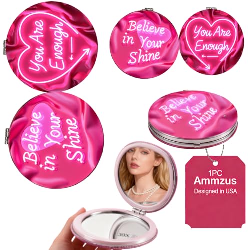 Ammzus You Are Enough Pink Compact Mirror – Travel Pocket Makeup Mirror