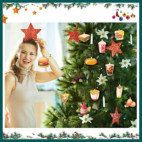 Christmas Food Ornaments Set - 48 Wooden Hanging Xmas Tree Decorations - Food Variation