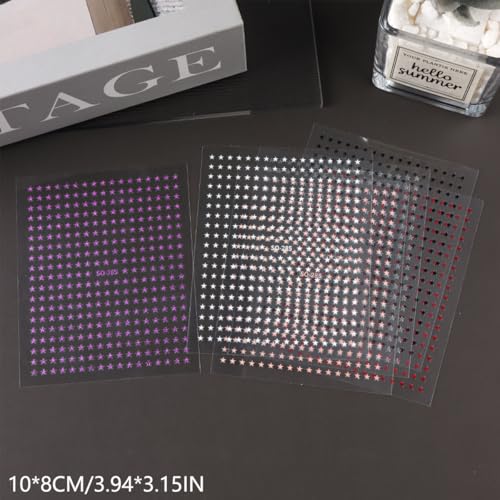 Star Nail Decals 6 Sheets - 3D Self-Adhesive Pentagram Celestial Stickers