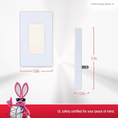 Energizer LED Plug-in Night Light, White Rectangle, 2-Pack, Dusk-to-Dawn