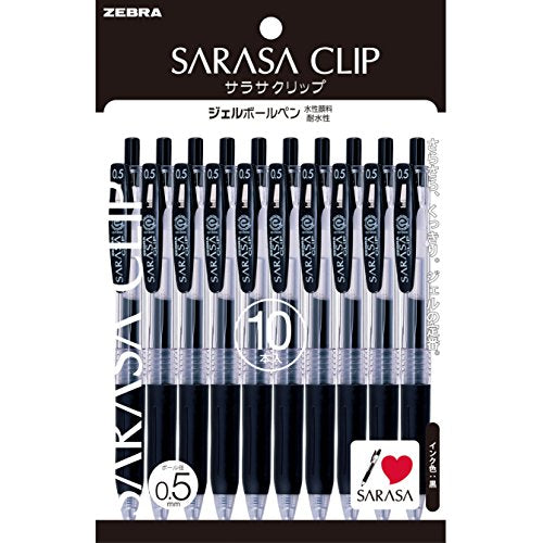 Zebra Sarasa Clip Gel Pens, 0.5mm Fine Point, Black Ink, 10-Pack
