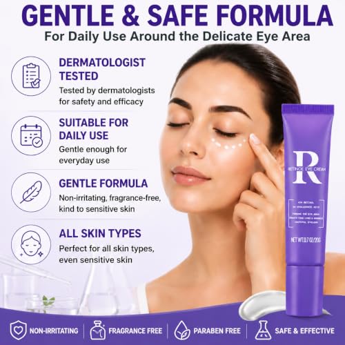 ROUXUN Retinol Eye Cream - Anti-Aging Moisturizing Eye Care with Hyaluronic Acid 0.7 oz
