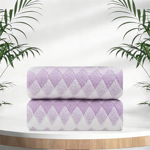 Light Purple Diamond Hand Towels Set - 2 Pcs (16"x31") Soft & Absorbent
