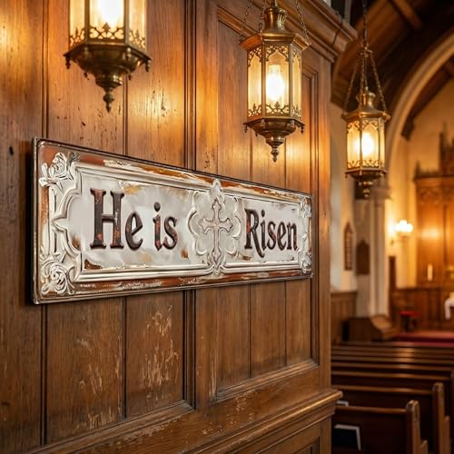 He Is Risen Easter Decor Sign - 4x16in Christian Plaque