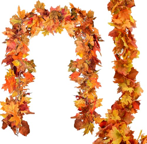 Fall Maple Leaf Garland - 2 Pack, 5.9ft Each for Thanksgiving & Christmas Decor