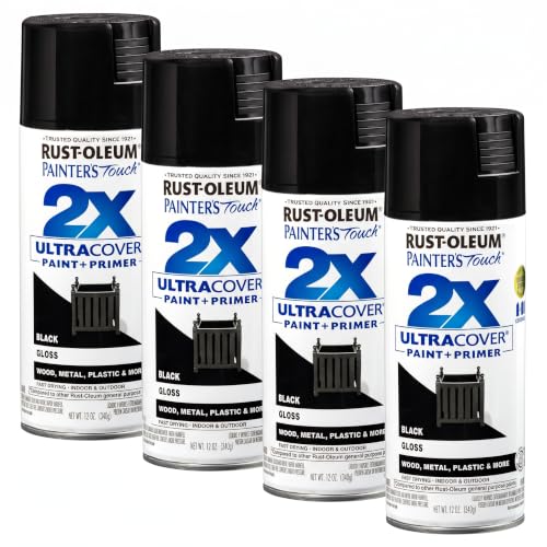 Rust-Oleum Painter's Touch 2X Ultra Cover Gloss Black Spray Paint 12 oz Pack of 4