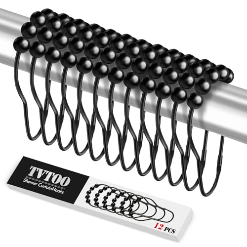 12 Pack Black Shower Curtain Hooks - Rust-Resistant Metal Rings