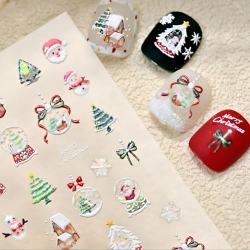 Tnbuokas 5D Christmas Nail Stickers Self-Adhesive Holiday Snowman Decals