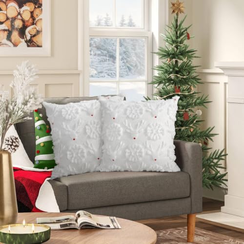 Coddsmz Christmas Decorative Pillow Covers 18x18 Inch Set of 2 - Snowflake & Deer Design