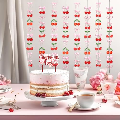 Cherry and Bow Hanging Banner - 8PCS Party Decorations for Baby Shower