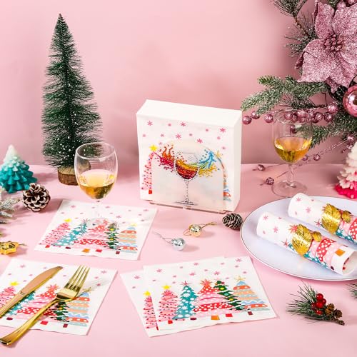 AimFun Christmas Trees Paper Luncheon Napkins - Pink Trees, 100 Pack