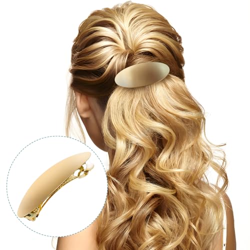 GAQWOK 3-Inch Oval Gold Hair Barrette Vintage Metal Clip for Thick Hair