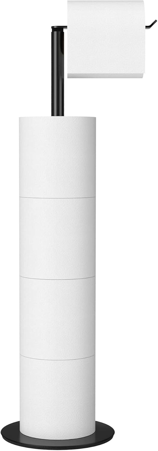 Skiennix Black Toilet Paper Holder Stand - Stainless Steel Free-Standing Dispenser for 4 Rolls