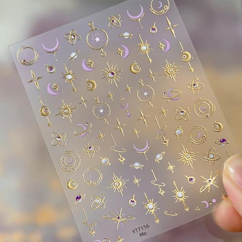 5D Embossed Gold Nail Stickers Moon Star Luxury Universe Nail Decals