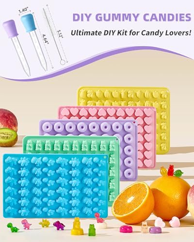 KKDINDAN 5-Piece Silicone Gummy Mold Set with Droppers & Cleaning Brush