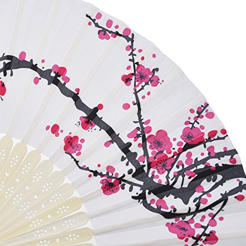 Cherry Handheld Silk Folding Fan - 2 Pieces, Elegant Design